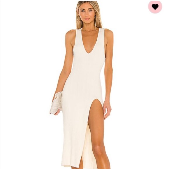 Michael Costello x REVOLVE Rib Bodycon Midi Dress in Ivory Size Medium Bridal - Picture 1 of 15